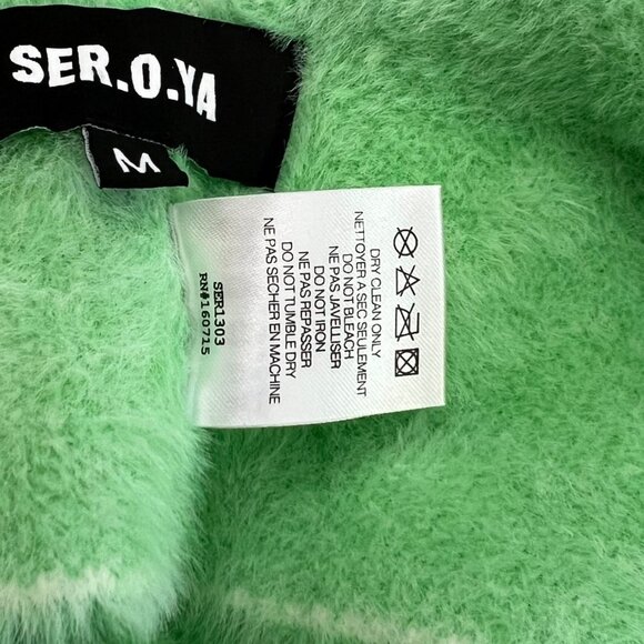 SER.O.YA Wilma Fuzzy Knit Halter Top Green Cream M Maximalist Dopamine Rave - Picture 4 of 6
